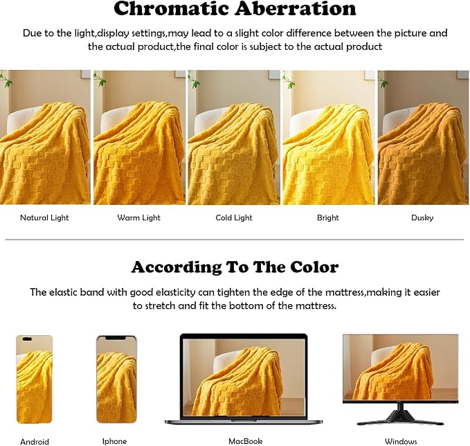 NEWCOSPLAY 3D Checkered Flannel King Blanket, Mustard Yellow, 90"x110" | Super Soft Cute Lightweight Decorative Premium Silky Fleece Blanket for Couch Sofa Bed, Gift for Women Men, All Season Use