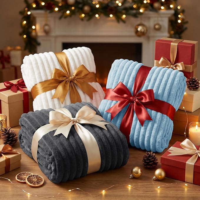 Dark Gray Throw Blanket for Couch & Bed, 50 x 60 Inch | 300GSM Ribbed Fleece Blanket, Soft, Cozy & Lightweight, OEKO-TEX Certified, All-Season Use for Travel, Dorm & Home Decor