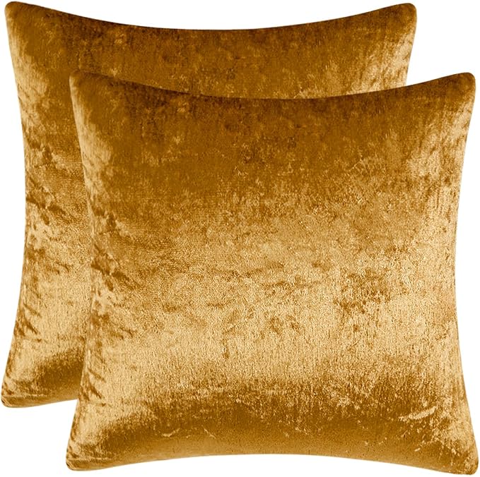 MIULEE 24x24 Inch Pack of 2 Euro Velvet Throw Pillow Covers Dark Gold | Soft Solid Decorative Euro Sham, Modern Luxury Home Decor, for King Bed Sofa Couch Bedroom Livingroom