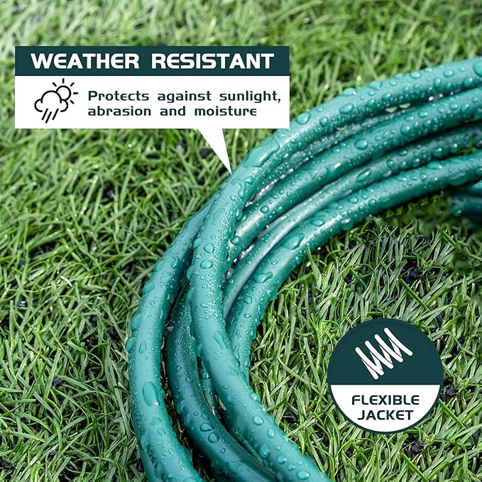 8FT Outdoor Extension Cord-16/3 SJTW Durable Green Extension Cable with 3 Prong Grounded Plug for Safety,Great for Outside Christmas Decorations