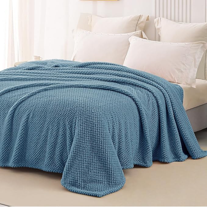 Whale Flotilla Soft Fleece King Size Bed Blanket, Slate Blue | 90x104 Inch, Suitable for Bed, Fluffy Fuzzy Jacquard Blankets for All Season, Lightweight and Cozy