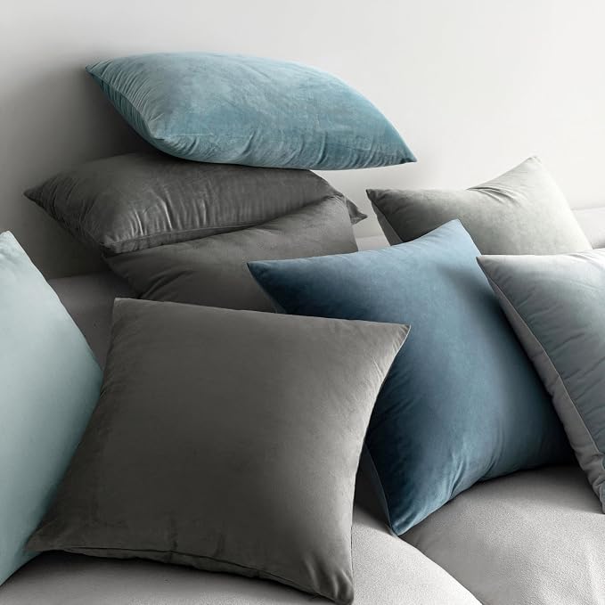 MIULEE 26x26 Inch Pack of 2 Euro Velvet Throw Pillow Covers Medium Gray | Soft Solid Decorative Euro Sham, Modern Luxury Home Decor, for King Bed Sofa Couch Bedroom Livingroom