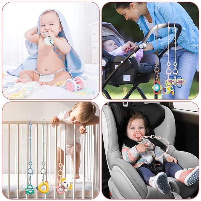 Toy Straps for Baby, 6pcs Adjustable Toy Holder for Stroller Accessories, Silicone Baby Tether Pacifier Clip, No Throw Baby Travel Essential Leash for High Chair, Car Seat, Baby Toy Clips