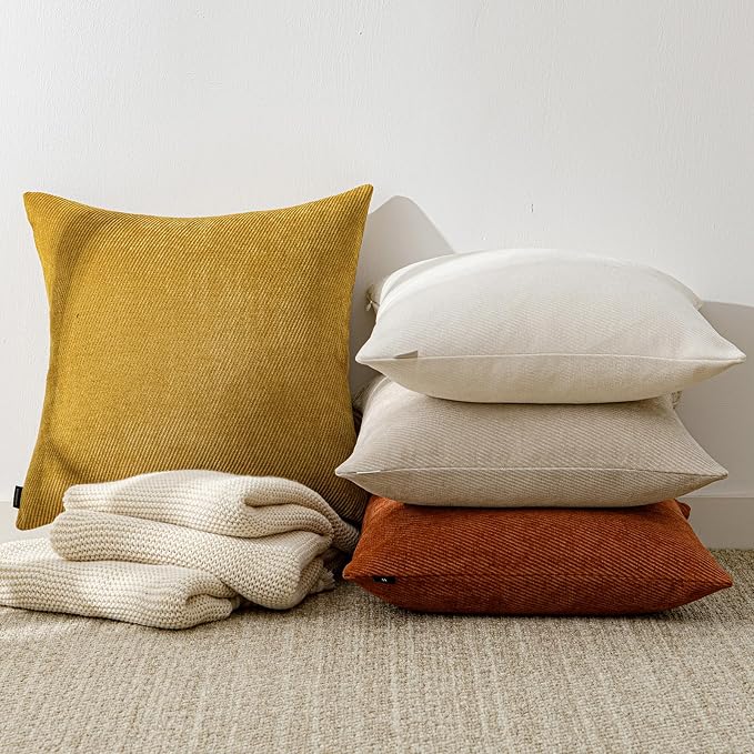 a moment Fall Decorative Throw Pillow Covers Pack of 2,24x24 Inch Yellow | Twill Chenille Cushion Covers for Sofa Living Room Couch Bed