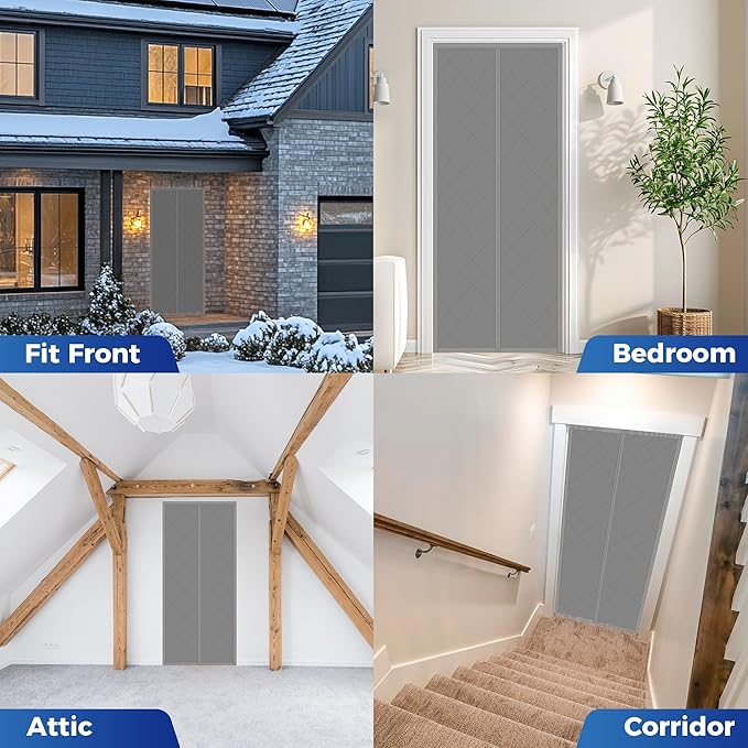 Cotton Thermal Door Screen Draft Stopper Cover Made of Oxford and Cotton Fill Fit 30x80inch Door Screen Door Itself Size 32x82inch Thermal Curtains for Winter, Thermal Insulated Door Curtain for Doors
