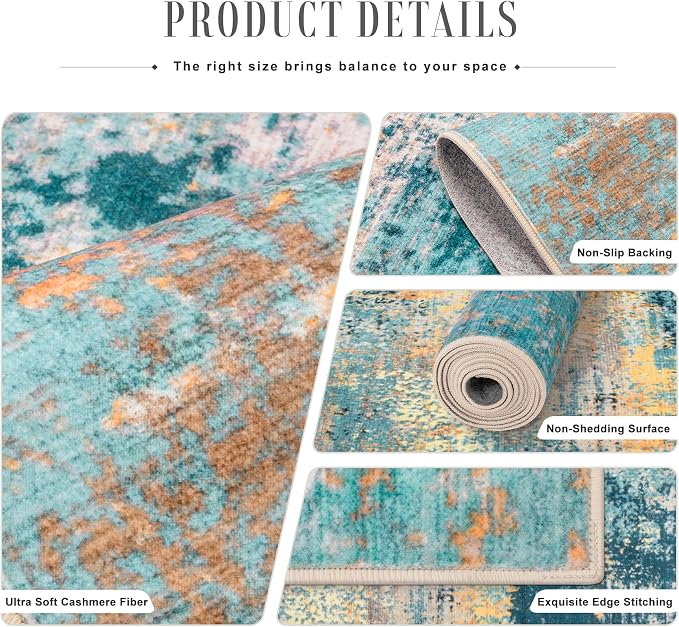 8x10 Area Rug Living Room Rug: Washable Modern Abstract Soft Thin Rug Indoor Floor No Slip Carpet for Bedroom Dining Room Farmhouse Nursery Home Office - Rosy Haze
