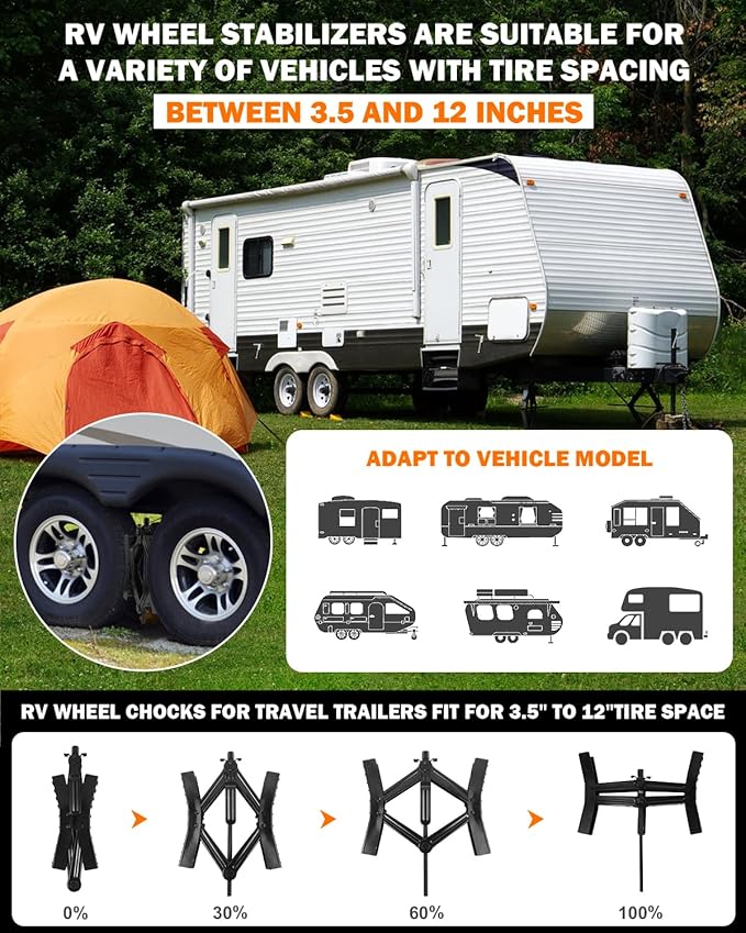 Camper RV Wheel Chock Stabilizer, Heavy Duty Tire Locking Chock RV Camper Accessories with Wrench, Anti-Move X Shape Wheel Chocks for Travel Trailers - Pair