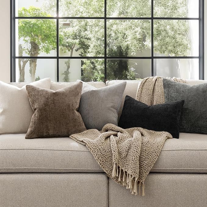 MIULEE Decorative Brown Euro Sham Pillow Covers 24x24 Inch 2 Pack | Modern Boho Accent, Soft Chenille Pillow Covers, Farmhouse Cushion Cases for Home Decor Bed Sofa Living Room