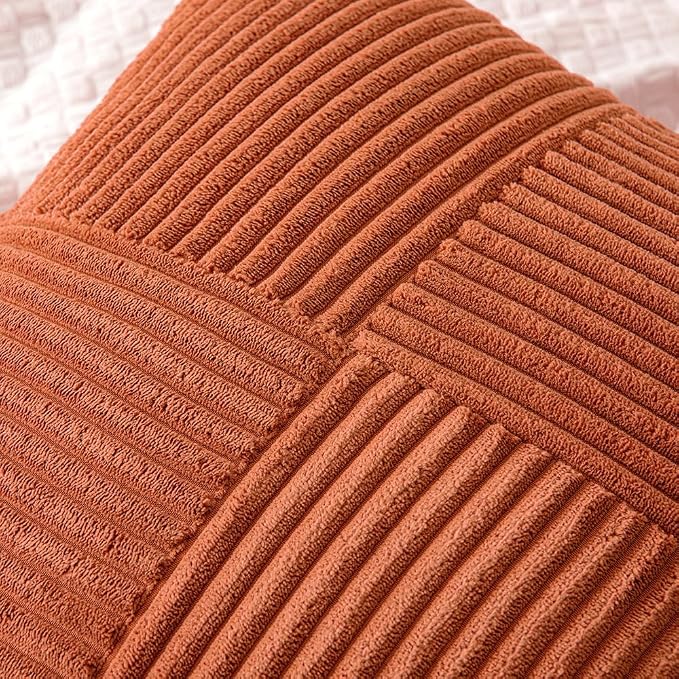 MIULEE Fall Burnt Orange Decorative Throw Pillow Covers for Couch 20x20 in | 2 Pack, Boho Farmhouse Pillow Covers, Soft Cross Corduroy Patchwork Textured Cushion Cases For Bed Sofa
