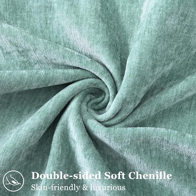 decorUhome Chenille Aqua Haze Velvet Throw Pillow Covers 26x26 Set of 2 | Fall Soft Euro Sham Couch Decorative Modern Farmhouse Pillow Cases with Elegant Design for Sofa Bed Living Room Home Decor