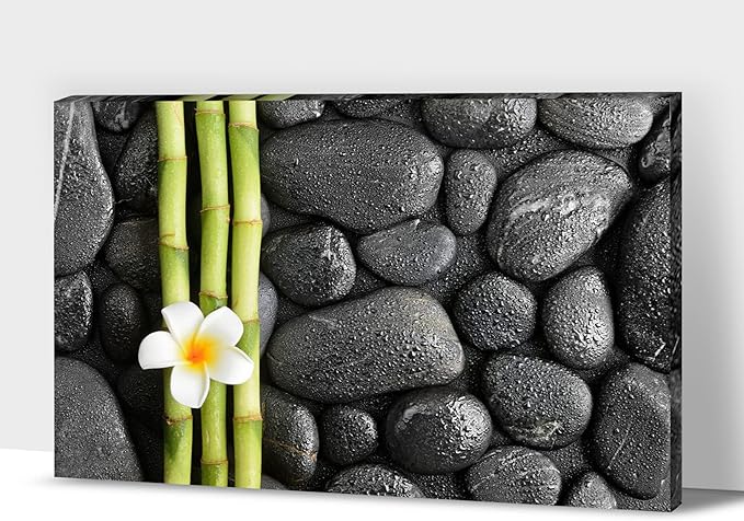 Zen Wall Art Decor, Modern Bathroom Zen Decor Wall Art, Canvas Wall Art for Spa Zen Room Decor, Green Bamboo Forest and Black Pebble Relaxing Art Prints for Office & Spa Wall Decor 28x40 Inches