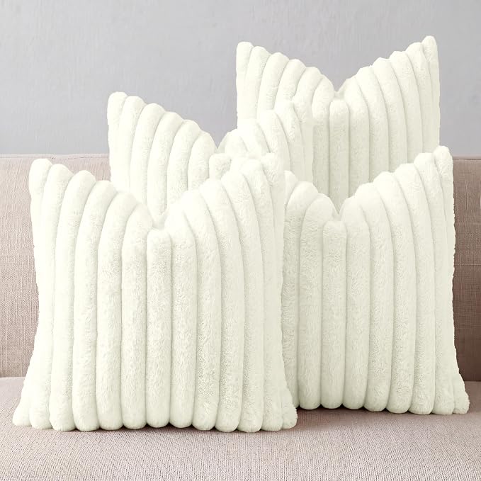 Cream White Throw Pillow Covers 12 x 12 set of 4, Cute Boho Throw Pillow Cover for Couch/Bed, Decorative Pillows Covers for Sofa/Bed, Accent Pillow Covers for Living Room, Rustic/Home/Room Decor