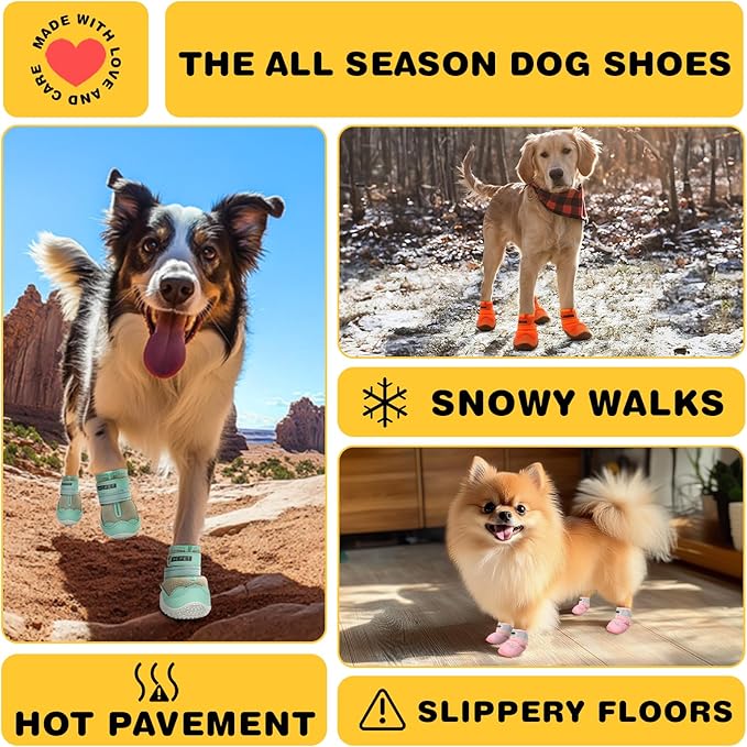 Hcpet Dog Shoes for Large Dogs, Breathable Dog Booties for Small Medium Dogs, Anti-Slip Dog Boots & Paw Protectors for Hot Pavement Winter Snow Hiking with Reflective Straps Pink Size 8
