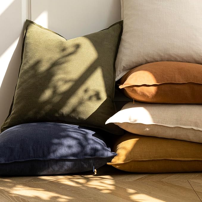 Foindtower Pack of 2, Decorative Linen Solid Throw Pillow Covers Soft Accent Cushion Case Boho Farmhouse Pillowcase for Chair Couch Sofa Bedroom Living Room Home Decor 26 x 26 Inch Olive Green