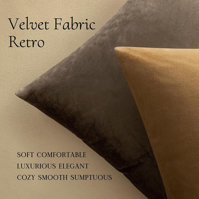 MIULEE Velvet Throw Pillow Covers 20x20 Inch Pack of 2 Coffee | Soft Solid Decorative Pillow Covers, Modern Luxury Home Decor, for Couch Chair Sofa Bedroom Livingroom