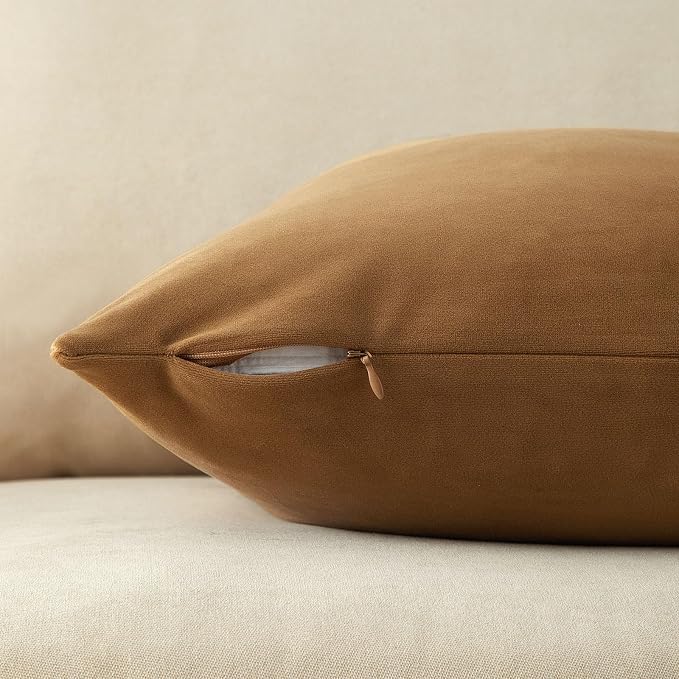 24x24 Velvet Throw Pillow Covers Set of 2 for Couch Sofa Bed,Light Brown | JUSPURBET Decorative Pillow Covers with Invisible Zipper for Modern Living Room Bedroom Home Decor
