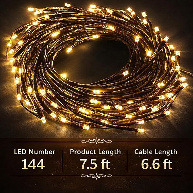 Enchanted Willow Vine Lights with Remote, 18 Branches 144 LEDs Lighted Willow Swag for Wall Decor, Indoor Artificial Plug in Fairy Lights for Bedroom, Living Room, Wedding, Party