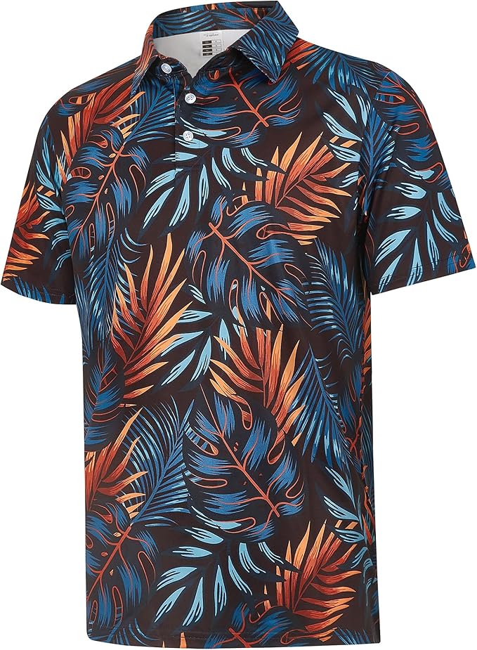 zeetoo Men's Polo Shirts Hawaiian Golf Polos Shirts Short Sleeve Performance Moisture Wicking Mens Golf Shirts