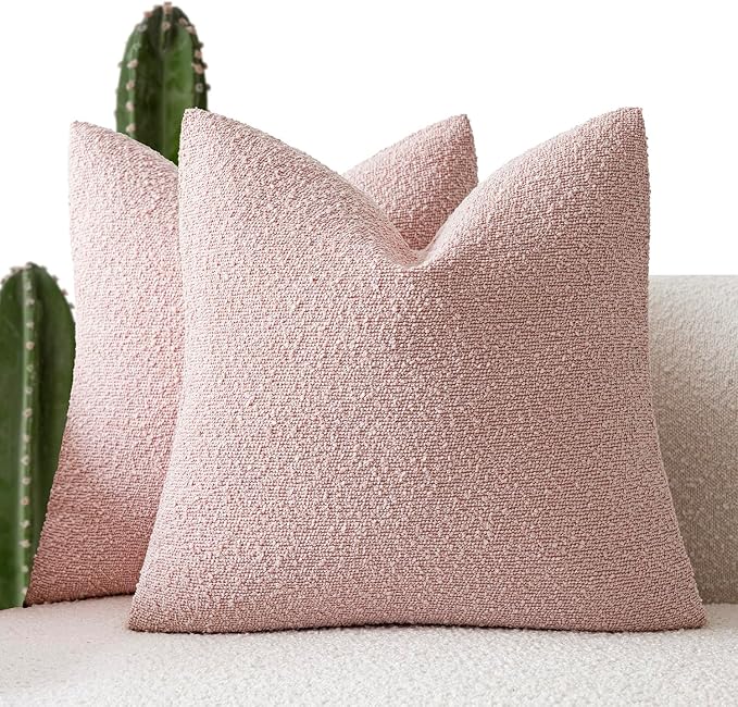 Foindtower Pack of 2, Decorative Textured Boucle Throw Pillow Covers Modern Accent Solid Pillow Cases Cozy Soft Couch Cushion Case for Chair Sofa Bedroom Living Room Home Decor 22x22 Inch Sakura Pink