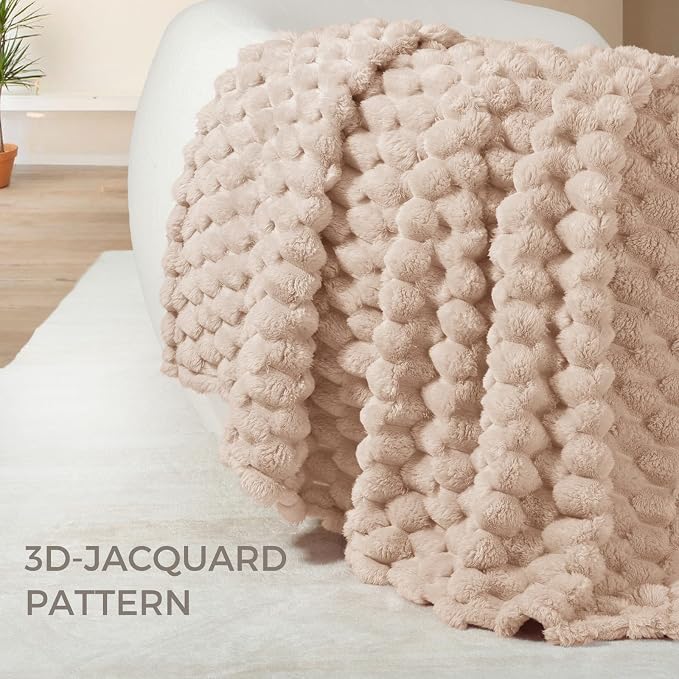 Whale Flotilla Soft Fleece Queen Size Bed Blanket Luxury 3D Jacquard, Camel | Lightweight Breathable Coverlet Bedspread for All Seasons, Super Cozy Plush Fluffy Fuzzy Decorative Blanket for Bed, 90"x90"