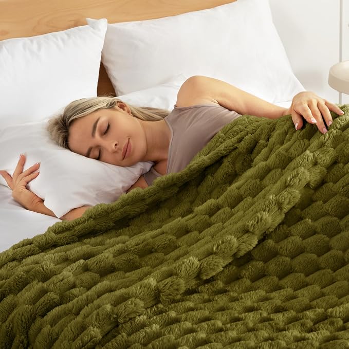 Whale Flotilla Soft Fleece Twin Size Bed Blanket 3D Jacquard, Olive Green | Lightweight Coverlet Bedspread, Super Cozy Plush Fluffy Fuzzy All‑Season Decorative Blanket for Bed, Dorm Essentials, 60"x80"