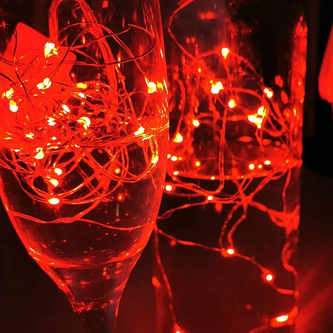 16 Pack Fairy Lights(Batteries Included) 10.2FT 30LEDs Firefly Lights Battery Operated String Lights Silver Wire Starry Lights for DIY Wedding Party Costume Christmas Tree Decoration (Red Fairy Light)