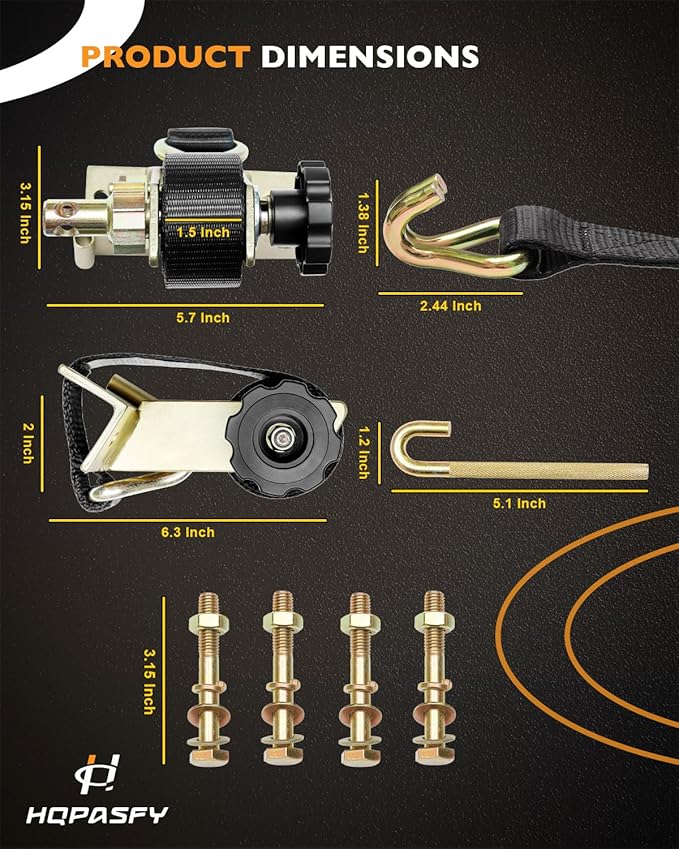 Lumber Rack Ratchet Straps, W/J-Hook (2PCS), 1.4" Gold Square Tube Mount, 1.5" Wide x 7.5' Long, Black Ladder Rack Ratchet Straps, 500 lbs Load Heavy Duty, Truck Rack Straps, Pipe/Roof Rack Strap