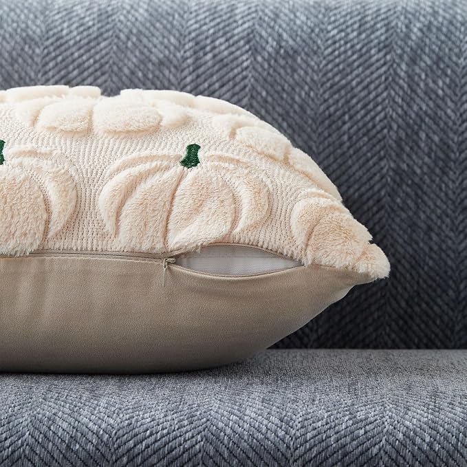DFXSZ Fall Pillow Covers 20x20 2Pcs Beige Green Pumpkin Fall Decorations | Fall decor Set of 2 Throw Pillow Cases Soft Plush Faux Fur Wool Couch Cushion for Chair Sofa Bedroom Living Room Home Decor