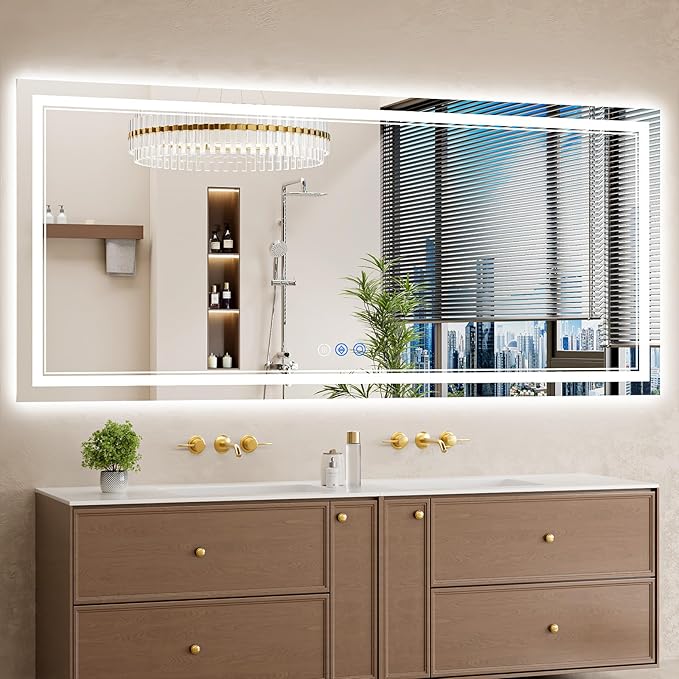 32"x72" LED Bathroom Mirror with Lights, Anti-Fog, Backlit + Front Lit, Dimmable, Led Vanity Mirror for Wall, Lighted Bathroom Mirror, 3 Colors, Shatter-Proof Tempered Glass