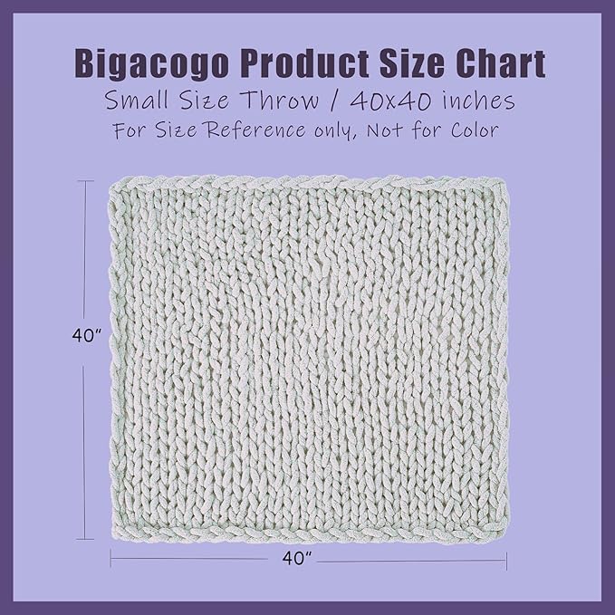 Bigacogo Chunky Knit Throw Blanket for Couch, 40x40 inches, Chocolate | Hand Knit with Jumbo Chenille, Soft Breathable Cable Knit for Sofa Bed Living Room, Machine Washable, Gift for Mom Friend