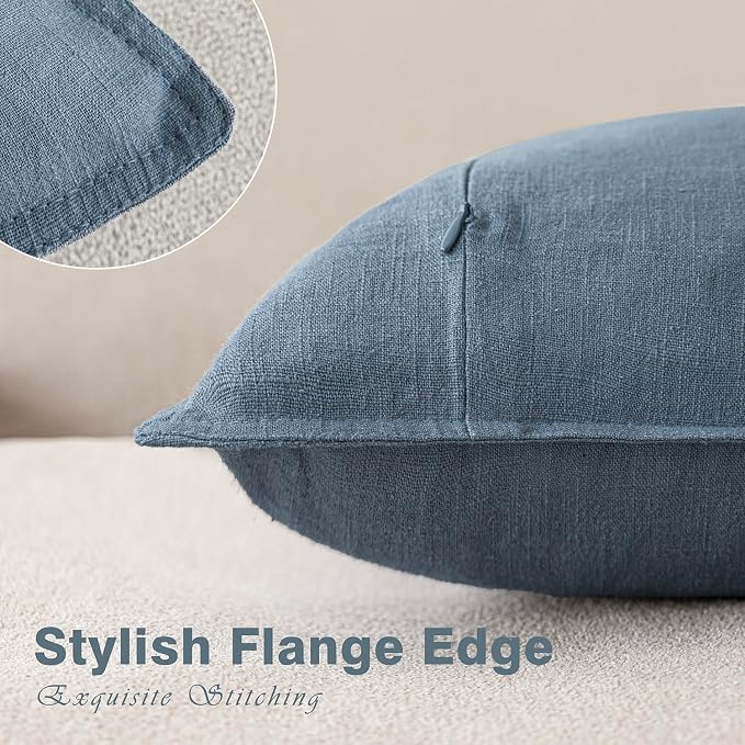 Foindtower Set of 2, Decorative Linen Solid Throw Pillow Covers Soft Accent Euro Cushion Case Boho Farmhouse Neutral Pillowcase for Couch Sofa Bedroom Living Room Home Decor 18 x 18 Inch Misty Blue