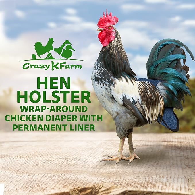 Hen Holster Bird Diaper, Wrap Around - for Hens, Roosters, Ducks, Leak-Proof Design, Comfortable Fleece Strap Bird Harness with Sewn-in Liner, Secure Hook and Loop Closure - XL, Denim
