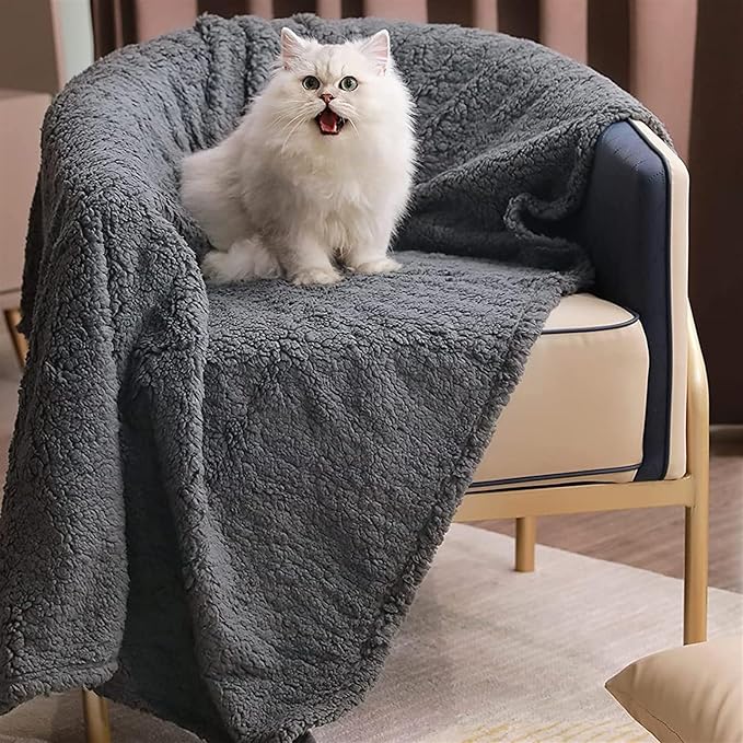 Pet Blankets for Couch Sofa Bed Dog Blankets Reversible Cat Blanket Soft Furniture Protector Cover for Small Medium Large Dogs Cats, Grey, 16 x 24 inches