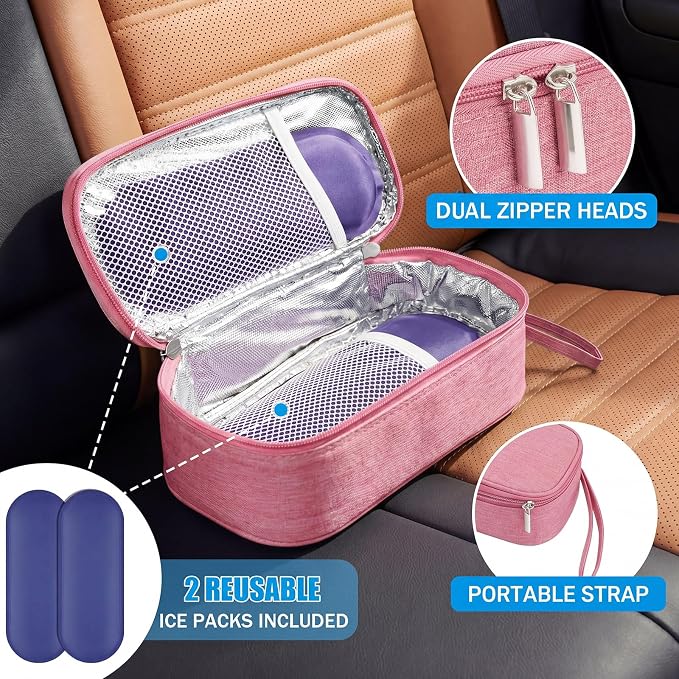 Phone Cooler Bag for Beach, Portable Phone Cooling Pouch with 2 Reusable Ice Packs, Keeps Cool in Extreme Heat for Car Pool Hiking, Extends Battery Life, Fits All Smartphones(Pink,Fabric)