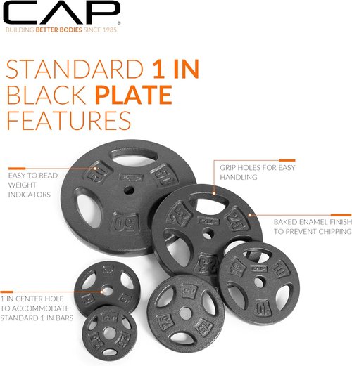 CAP Barbell Standard 1-Inch Grip Weight Plates - Durable Design for Optimal Performance