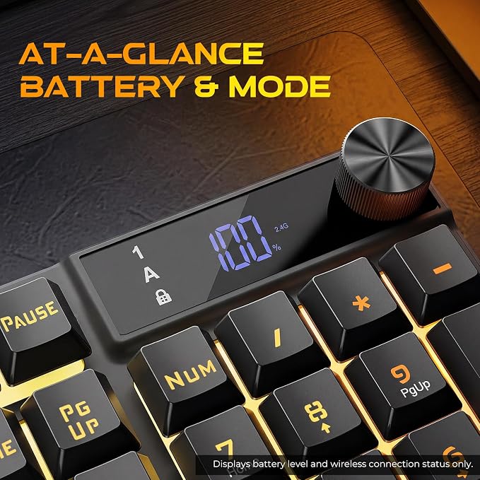 Redragon K521 Pro Wireless Gaming Keyboard with Screen, 4000mAh Battery | Mechanical Feeling, Tri-Mode BT/2.4G/USB-C, RGB Keyboard, 12 Multimedia Keys, Programmable Software, Full-size keyboard