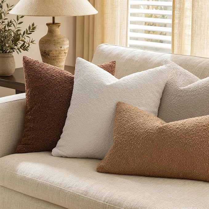MIULEE 18x18 Decorative Lumbar Boucle Couch Pillow Covers White | Set of 2 Textured Neutral Throw Pillow Covers, Accent Solid Pillowcases, Sofa Living Room Home Decor