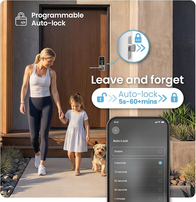 Lockly Secure Pro Smart Lock with Handle - Biometric Fingerprint & Patented Anti-Peep PIN Genie Keypad, Built-in Wi-Fi Keyless Entry Door Lock, App Remote Control, Works with Alexa & Google Assistant