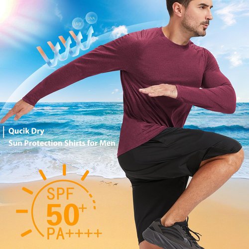 MLYENX Long Sleeve Men's Workout Shirts - UPF 50+ UV Sun Protection, Quick Dry & Moisture Wicking | 7 Pack