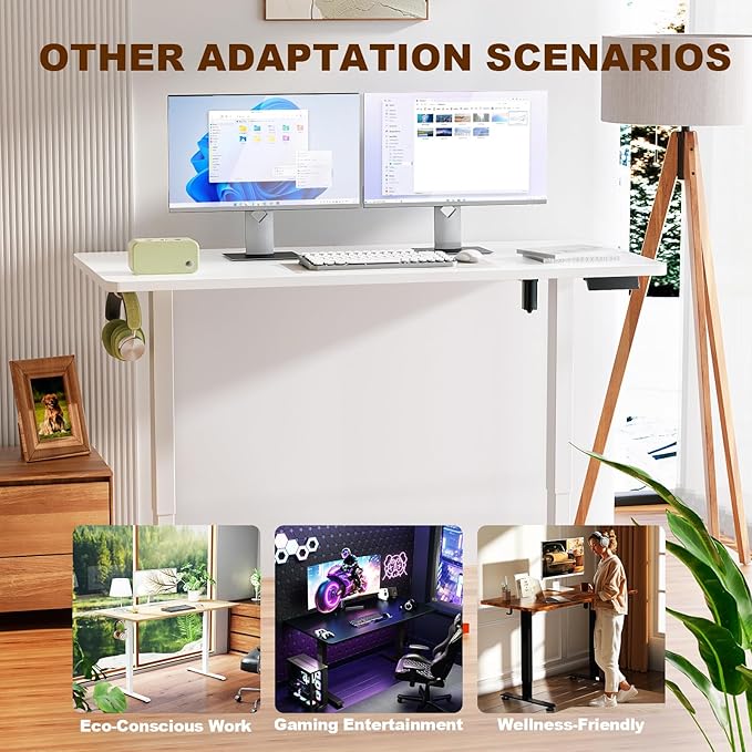 Veken Standing Desk, White, 55×23.6 Inch | Height Adjustable Sit Stand Up Computer Tables for Home Office, Study , Writing, Suit students, employees and group work