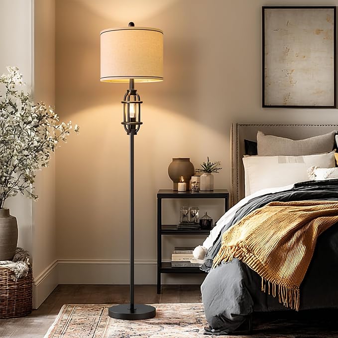 62.5" Floor Lamp for Living Room Industrial Black Standing Tall Lamps for Bedroom Mid Century Modern Corner Floor Lamps for Office Nursery Reading Light Room Lamp, Bulbs Included