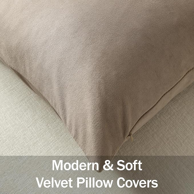 Throw Pillow Covers 22x22 Taupe: Pack of 2 Cozy Soft Velvet Square Modern Luxury Decorative Throw Pillow Cases for Sofa Couch Living Room Bed Home Decor