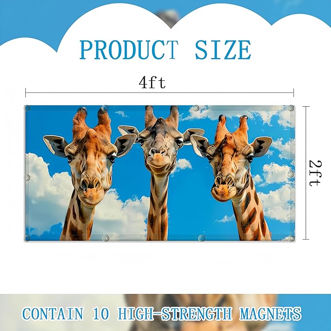 4 Pack Fluorescent Light Covers for Ceiling Lights -Magnetic Cloud Cover for Fluorescent Or LED Fixture 2ft x 4ft Classroom,Home,Office Decoration Filters Overhead Lighting-Three giraffes