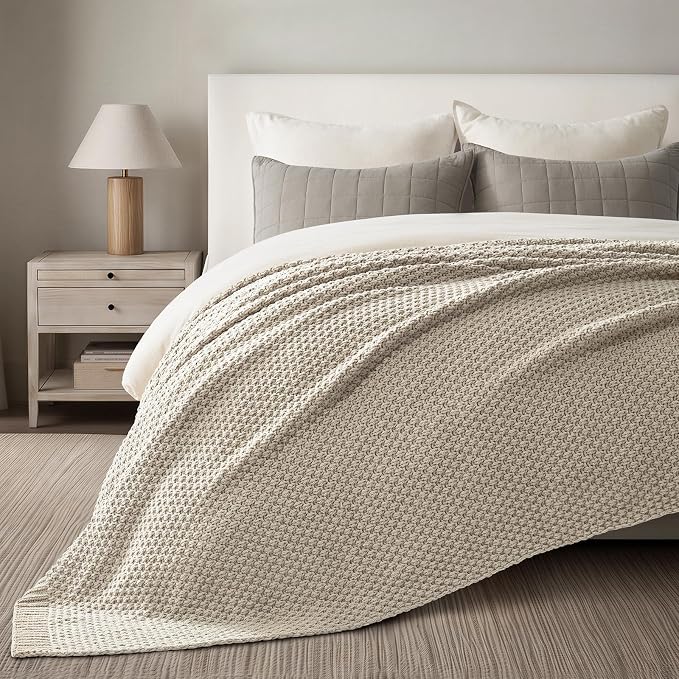EVERGRACEHOME Chunky Chenille Knit Throw Blanket, 108x92, Warm Gray | Sculpted Moss Stitch, Chic Modern Farmhouse, All-Season Warmth, OEKO-TEX® Certified, Oversized King for Couch, Bed, Sofa