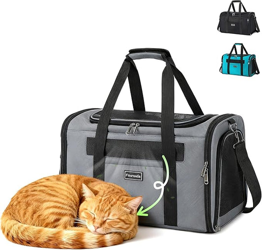 Cat Travel Carrier .Foldable Dog Carrier Bag, Soft Sided cat Carrier up to 20 Lbs,Pet Carrier Soft-Sided Escape Proof with 4 Ventilated Windows, Airline Approved Cat Carrier (Grey)