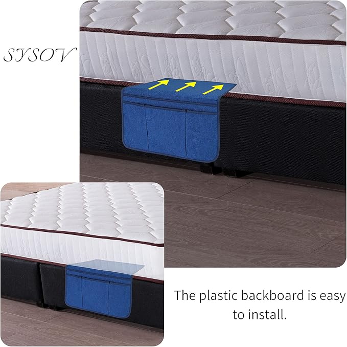 Bedside Caddy Bedside Storage Organizer Magazine Phone Tablet iPad Remote Holder, Organizer Caddy for Home College Dorm Bed, Sofa, Bunk Bed (Classic Blue)