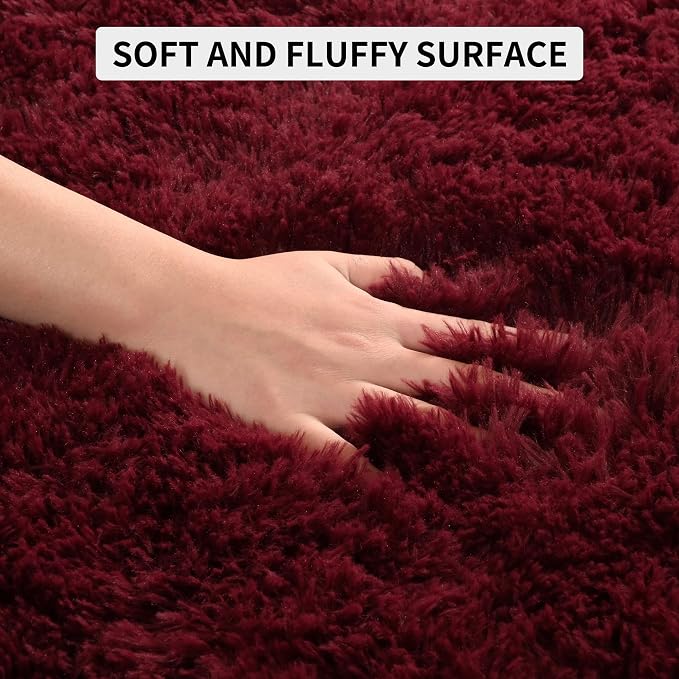 Tepook Fluffy Burgundy Rugs for Living Room, 5x8 Dark Red Area Rug for Bedroom, Soft Shaggy Plush Floor Carpet for Kids Girls Boys Room, Indoor Non Slip and Washable Carpets for Nursery Home Decor