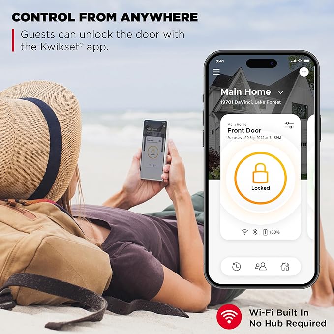 Kwikset Halo Touch Fingerprint Wi-Fi Smart Lock, Keyless Entry Door Low Profile Deadbolt, Geofence Auto-Unlock, Grade AAA Certified, No Hub Easy Install, Satin Nickel Lifetime Finish Warranty, Arch