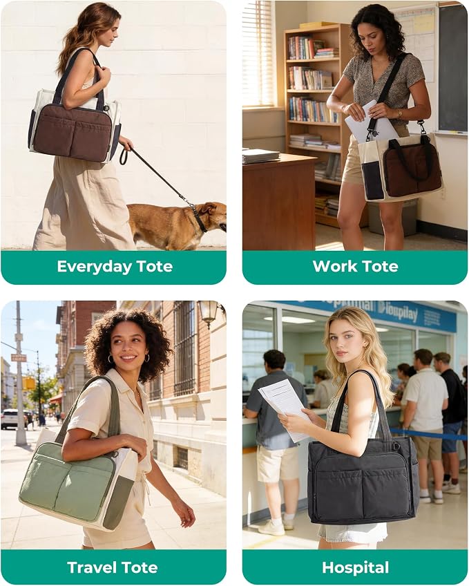 BAGSMART Small Tote Bag for Women, 13'' Laptop Canvas Work Bag with Zipper | 30oz/40oz Tumble & 11 Pockets Travel Tote, Teachers/Nurses, Lightweight Canvas or Water-Resistant Puffer Taslon Crossbody Bag