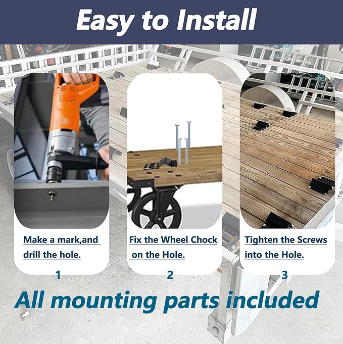 1500LBS Wheel Chock Tie Down Kit for Trailer & Pickup Trucks - ATV, RZR, Lawn Mower, UTV Tie Down Straps -Heavy Duty Trailer Tire Straps System(2-Wheel Set)